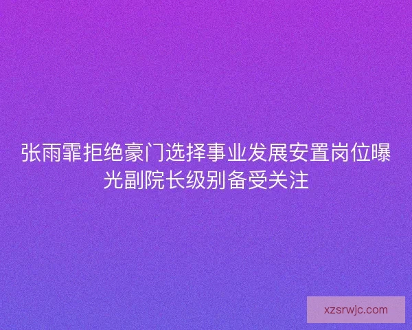 张雨霏拒绝豪门选择事业发展安置岗位曝光副院长级别备受关注